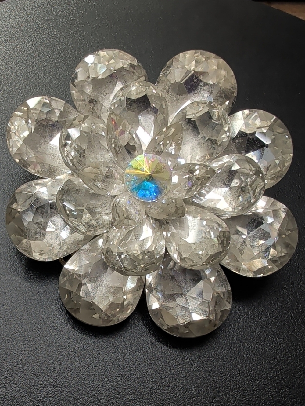 Crystal Flower Brooch Pin - Clear